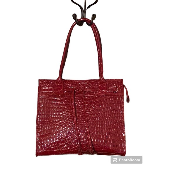 Elizabeth Arden Embossed Alligator Glossy Tassels Large Red Tote Bag Handbag - Picture 9 of 16